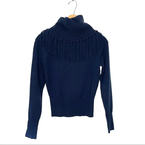 Karen MillenBlue Fringe Turtleneck Sweater Size XS